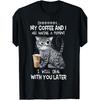 1pc Funny Coffee Cat Print T-Shirt for Men - 100% 180GSM Heavyweight Crew Neck Short Sleeve, Funny "Shhh... My Coffee & I Are Having a Moment" Slogan