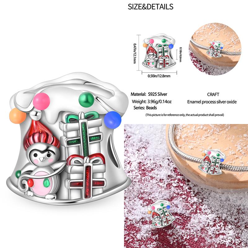 Copper Snowman Beads Christmas Bell Charms Fit 3Mm Women Bracelet Diy Accessories Christmas Gift Fine Jewelry