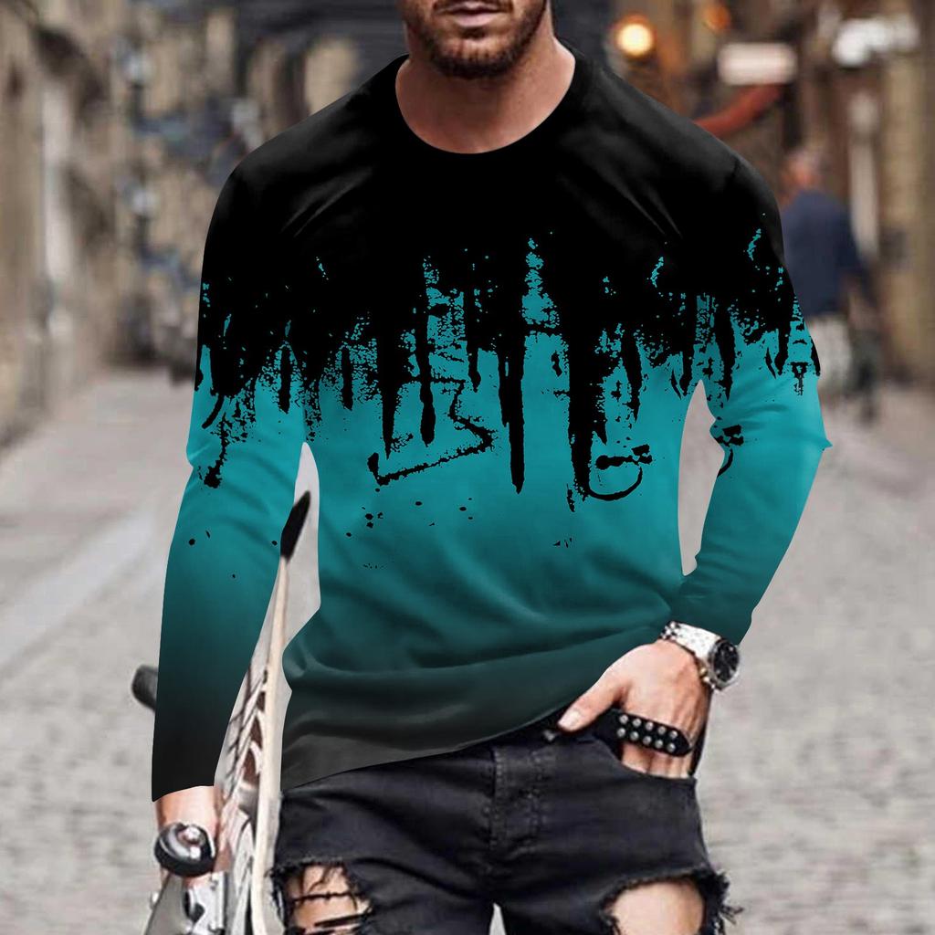 Мужская весенняя футболка с длинным рукавом с чернильным принтом Мужская свободная повседневная модная футболка с длинным рукавом