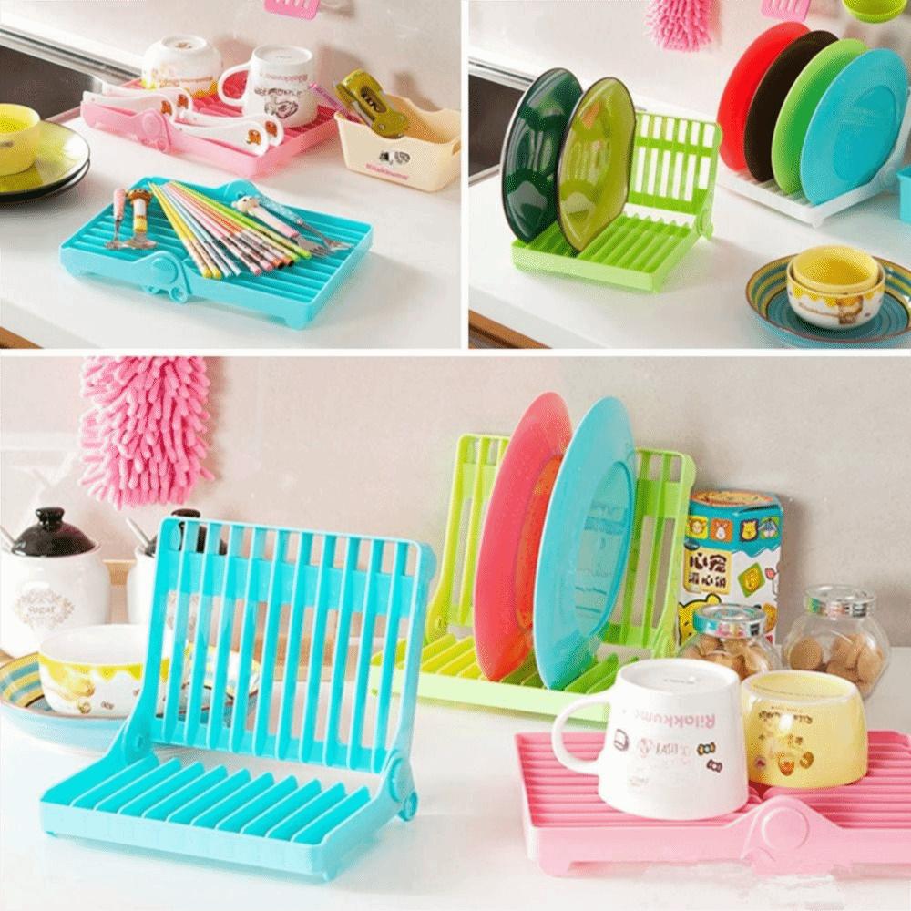 Foldable Design Dish Drying Rack Plastic Material Kitchen Drainer Plate Organizer  Plate Storage
