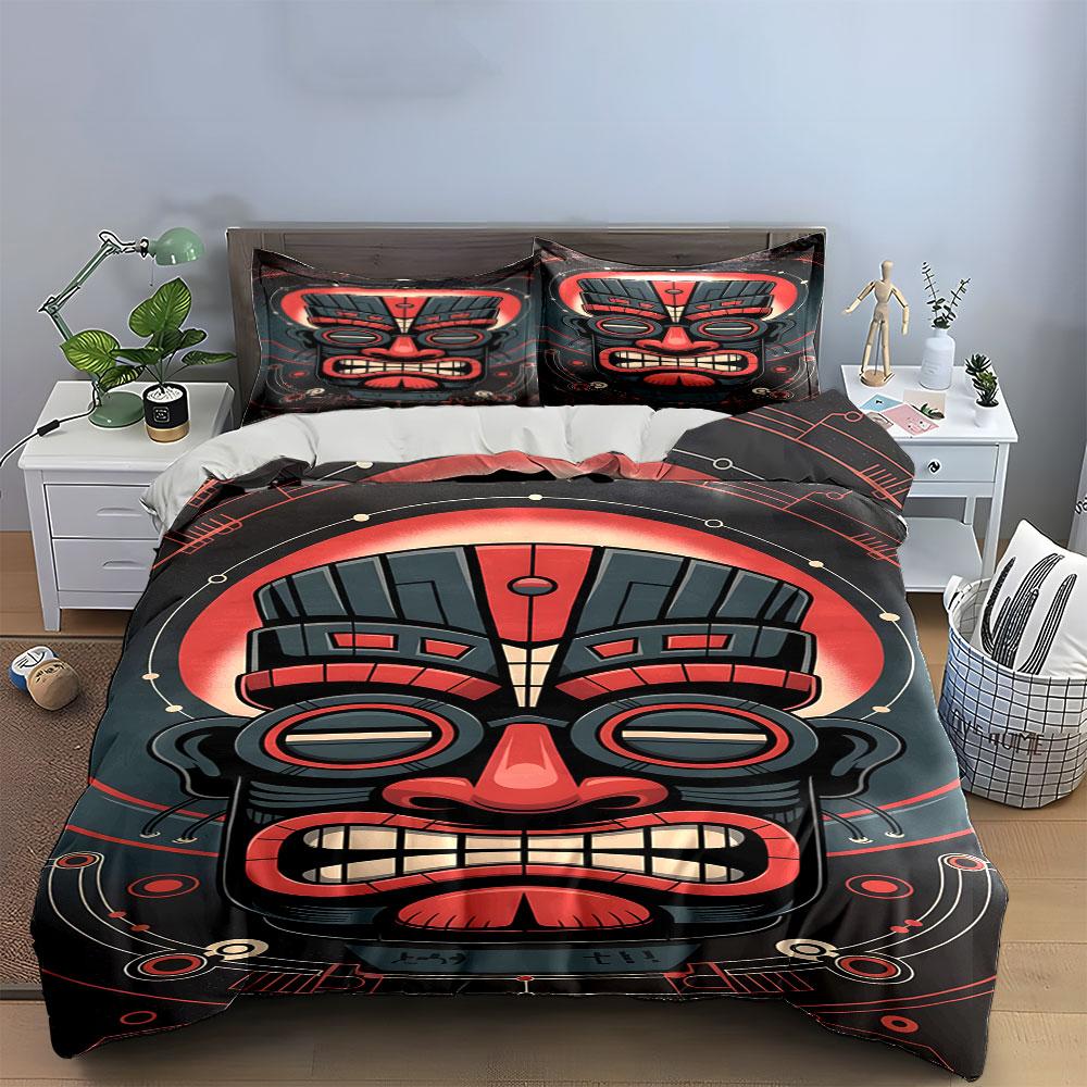Stylized tribal mask pattern. Bedding sets Duvet cover sets Duvet covers Pillowcases(1*Duvet Cover 2*Pillowcases without duvet insert)