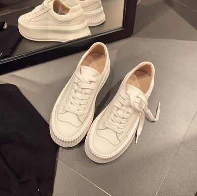 Натуральная коровья кожа~ кожаные туфли на шнуровке с круглым носком на толстой подошве, повседневные маленькие белые туфли на платформе, женские кеды 2025, новые, удобные