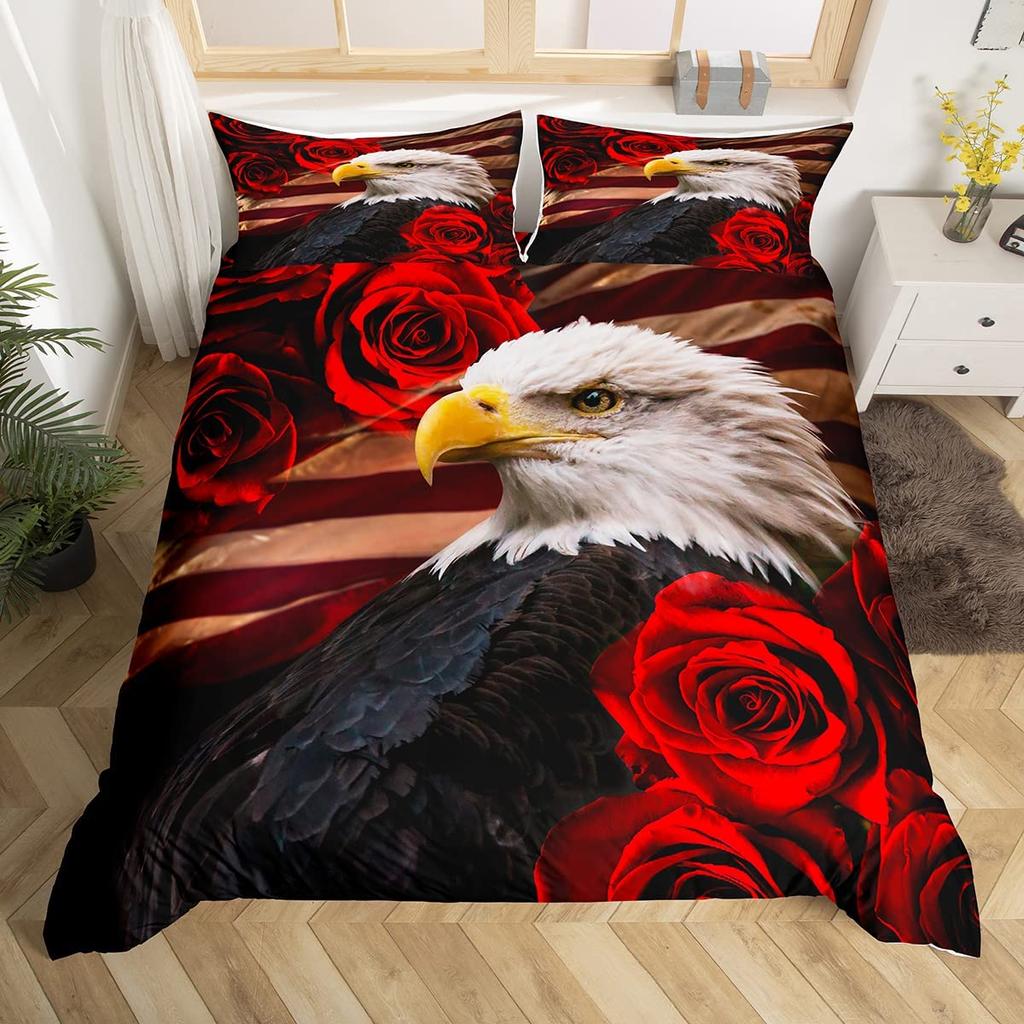 Eagle Duvet Cover Set Wild Animal Pattern Polyester Comforter Cover King Queen Full Twin Size For Kids Teens Adults Bedding Set