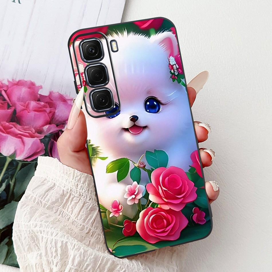 For Infinix Hot 50 4G Phone Case Hot 50 Pro+ 4G Hot50 Pro Elegant Floral Cat Pattern Black Silicone Soft TPU Cases