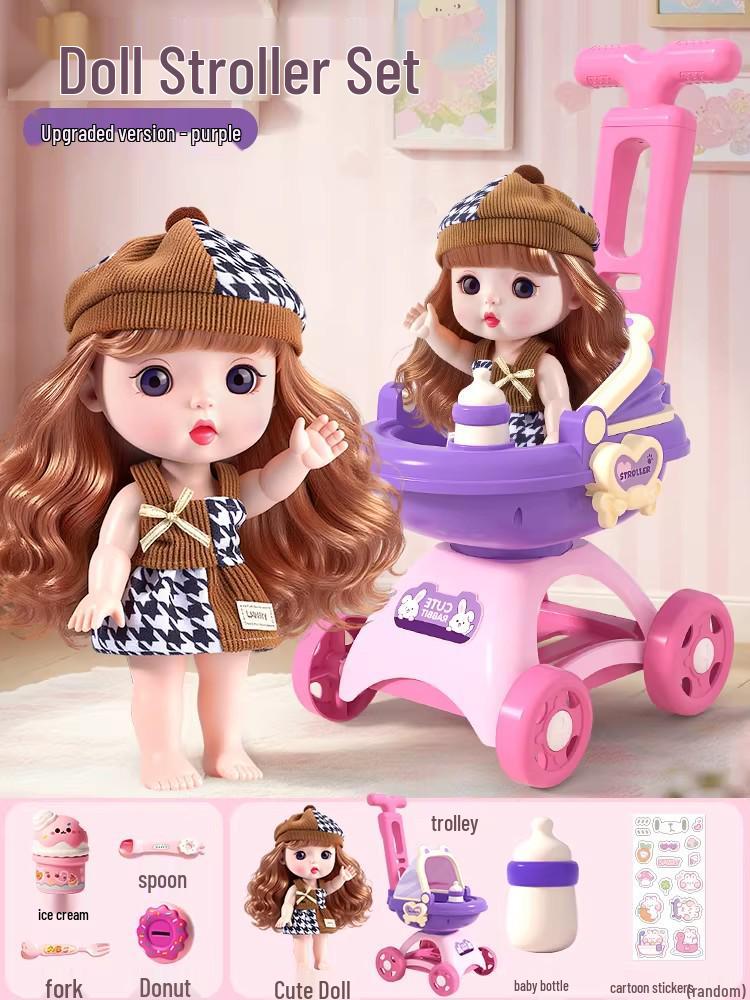 Коляска для куклы принцессы Эльзы и игровой набор для переодевания для девочек 3-4 лет