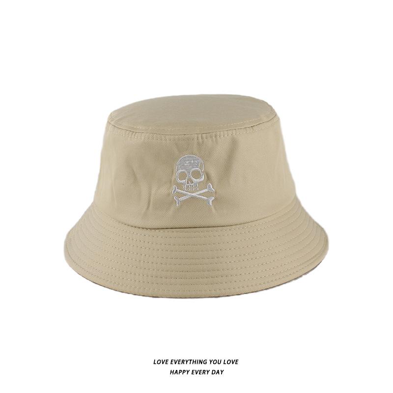 Bucket Hats Men And Women Skull Embroidered Fisherman Hat, Single-Sided Black Street Fashion Foldable Sunhat