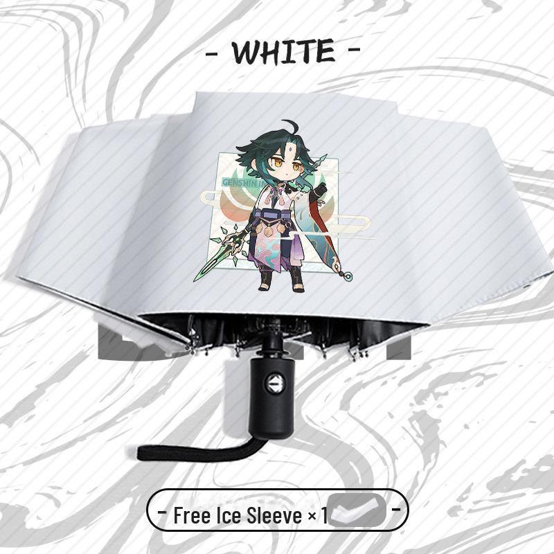 Зонт Genshin Impact Automatic складной с защитой от ультрафиолета для учеников начальной школы - устойчив к ветру, подходит для использования в солнечную и дождливую погоду