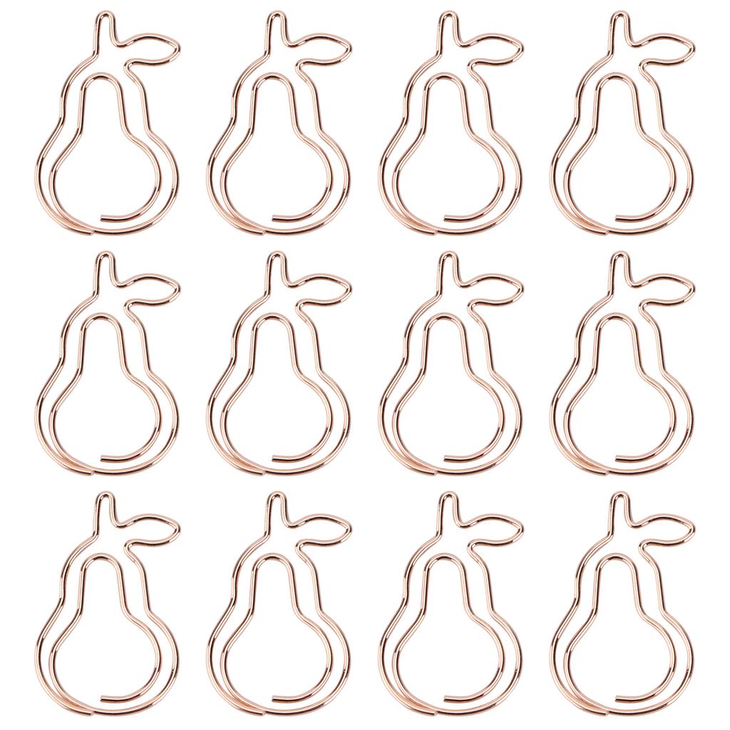12pcs Professional Cute Pear Shaped Paper Clip Document Organizing Paper Clip (Rose Gold)