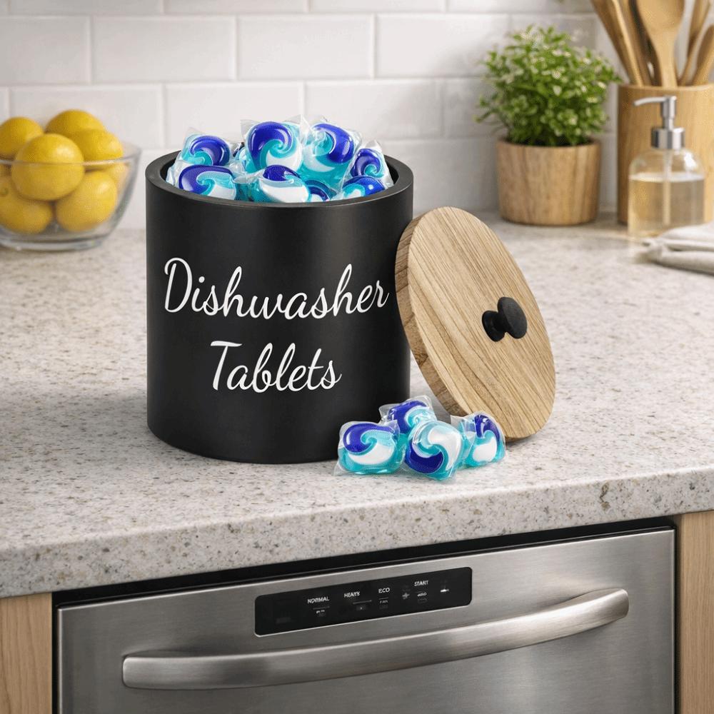 Wide Opening Dishwasher Pod Container Round Kitchen Storage Box Laundry Pods Container Apartment