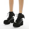Women's Black Back Zipper Chunky Heel Boots Goth Style Lace Up Solid Color Platform Short Boots for Women Fashion Wing