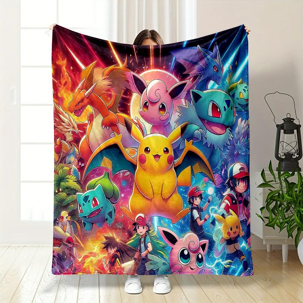 Colorful Pokémon Character Design Blanket Flannel blanket for bedroom, living room, sofa, and nap sofas.