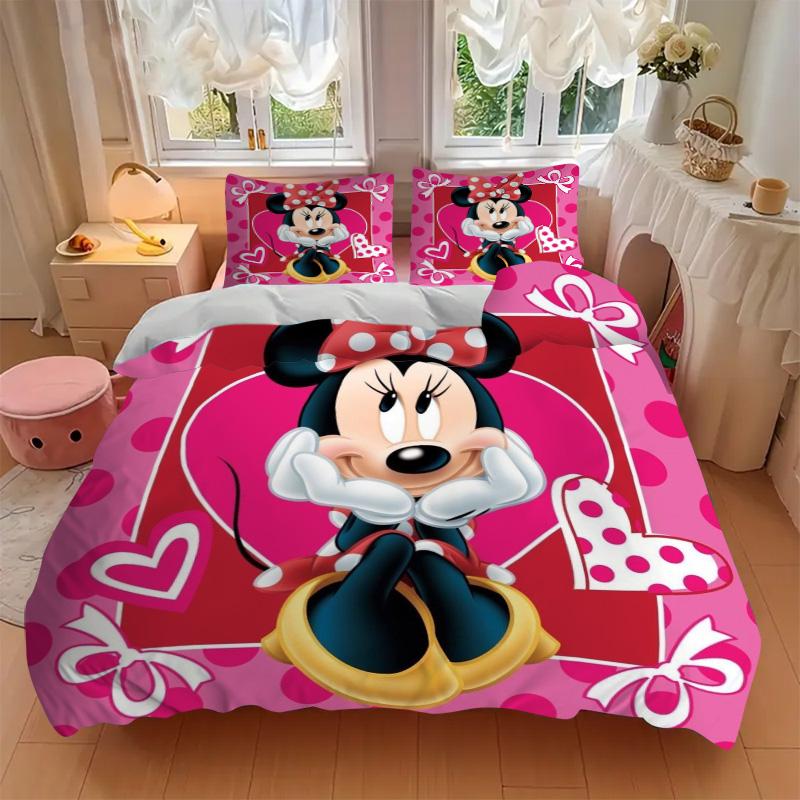 Minnie Mouse Heart Love Print 3Pcs Bedding Setduvet Cover With 2 Bedropillowcase Home Birthday Gift