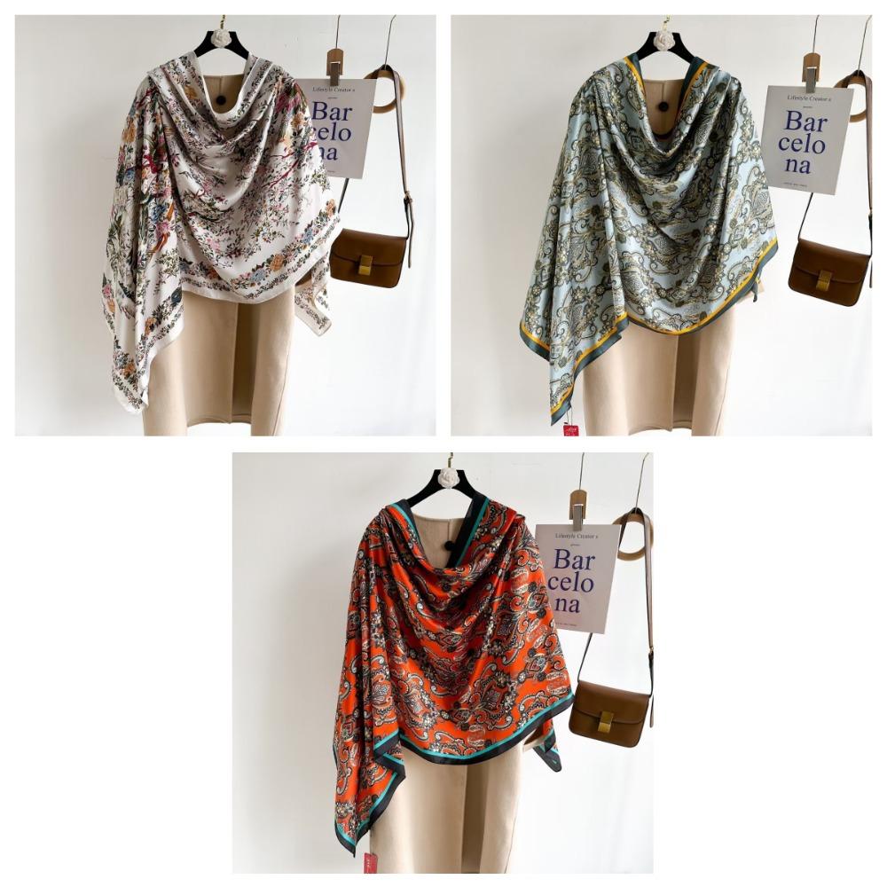 Soft Satin Neck Scarves Sunscreen Beach Hijab Fashion Silk Scarf Shawls Dress Decor