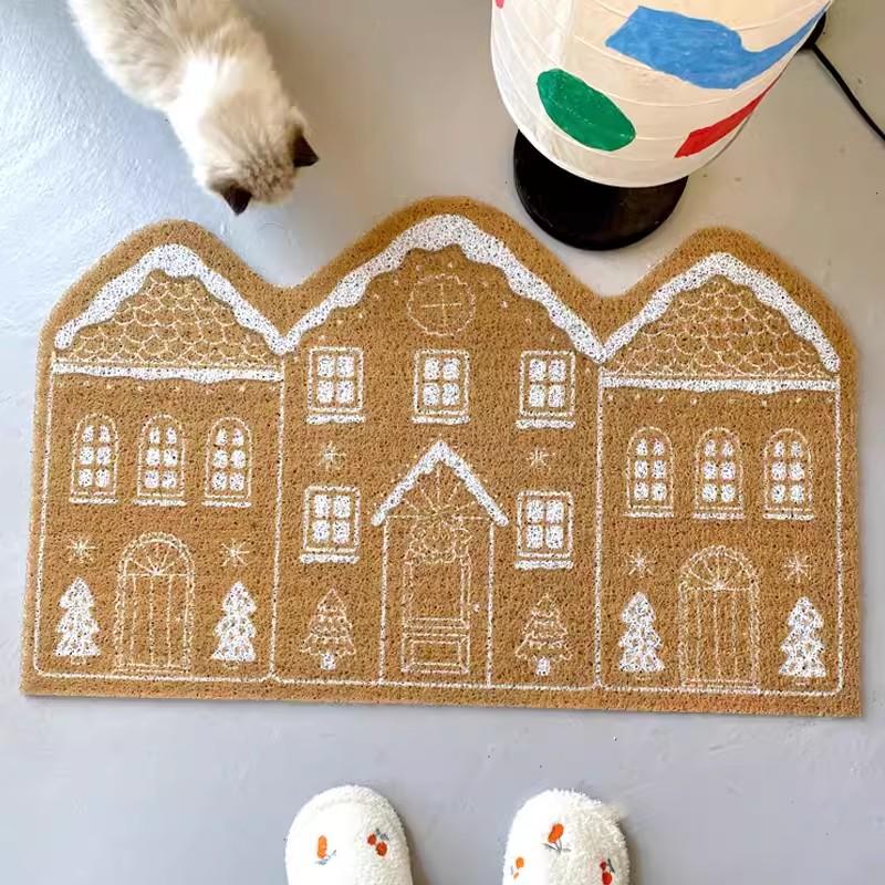 PVC Cute House Welcome Doormat Cuttable Entrance Mat Rug Carpet Anti Dust Door Floor Tidy Pad Hallway Outdoor Home Decor