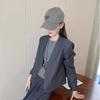 Женский серый блейзер с V-образным вырезом и длинными рукавами на весну - Повседневный, Минималистичный, Маленький размер и для поездок на работу 2025
