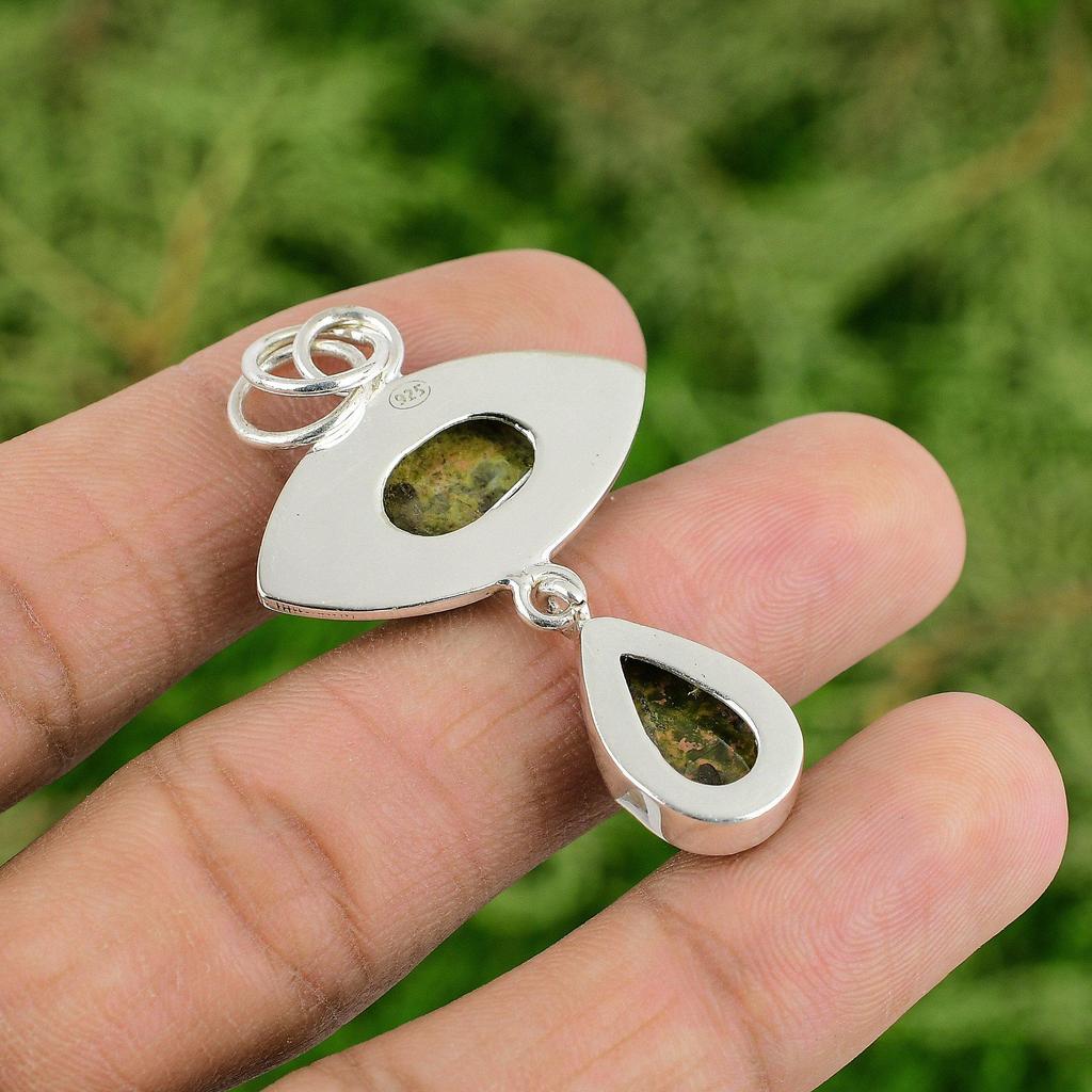 Серебро 925 пробы Унакит Камень Уникальный Юбилей Помолвка Дочь День Рождения Подвеска