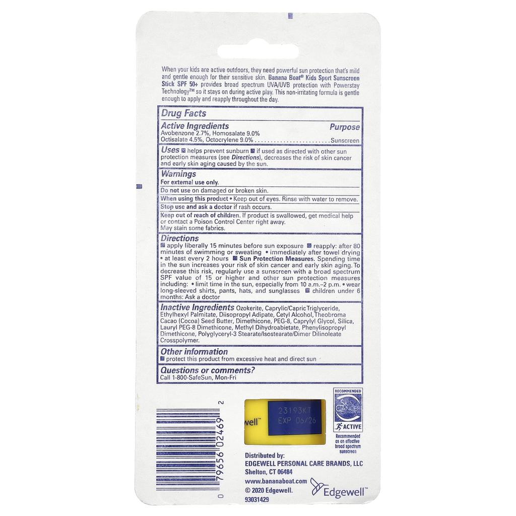 Детский спорт, Солнцезащитный стик, Spf50+, 14.2 г(0,5 унции)