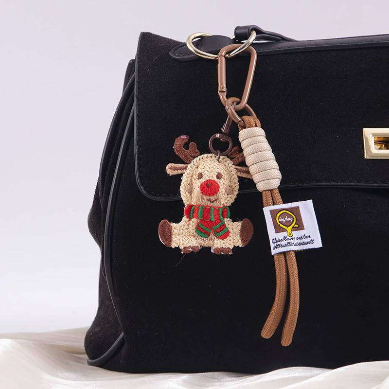 Bag Charm Lovely Weave Christmas Pendant Elk Cartoon Santa Claus Bag Pendant Charm New Year Gift Christmas Accessories