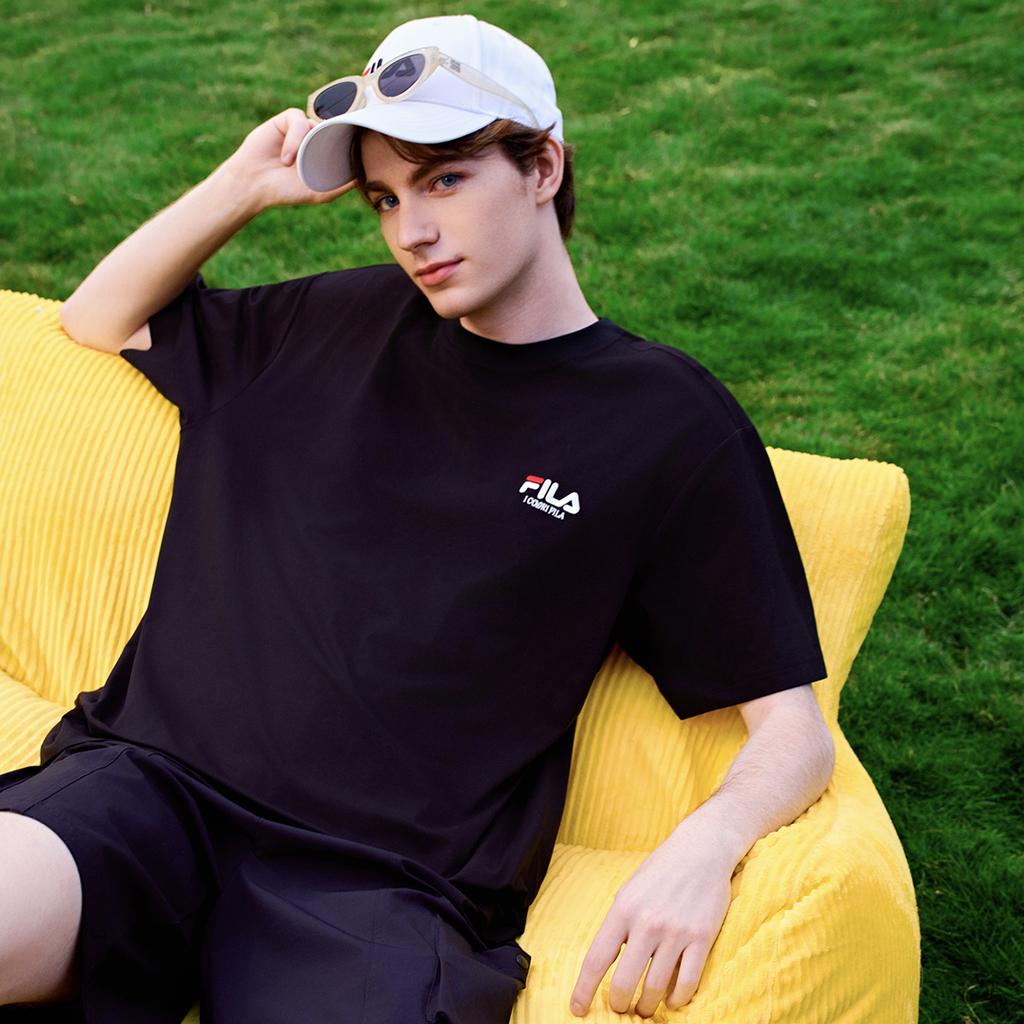 Fila Оригинальная классическая футболка с вышитым логотипом, простая модная, в стиле ретро, повседневная, спортивная, удобная трикотажная футболка с коротким рукавом, унисекс, топы, черная F51U619103FBK