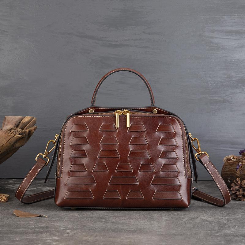 Johnature Retro Woven Large Capacity Handbag Genuine Leather Versatile Soft Cowhide Women's Shoulder Bag