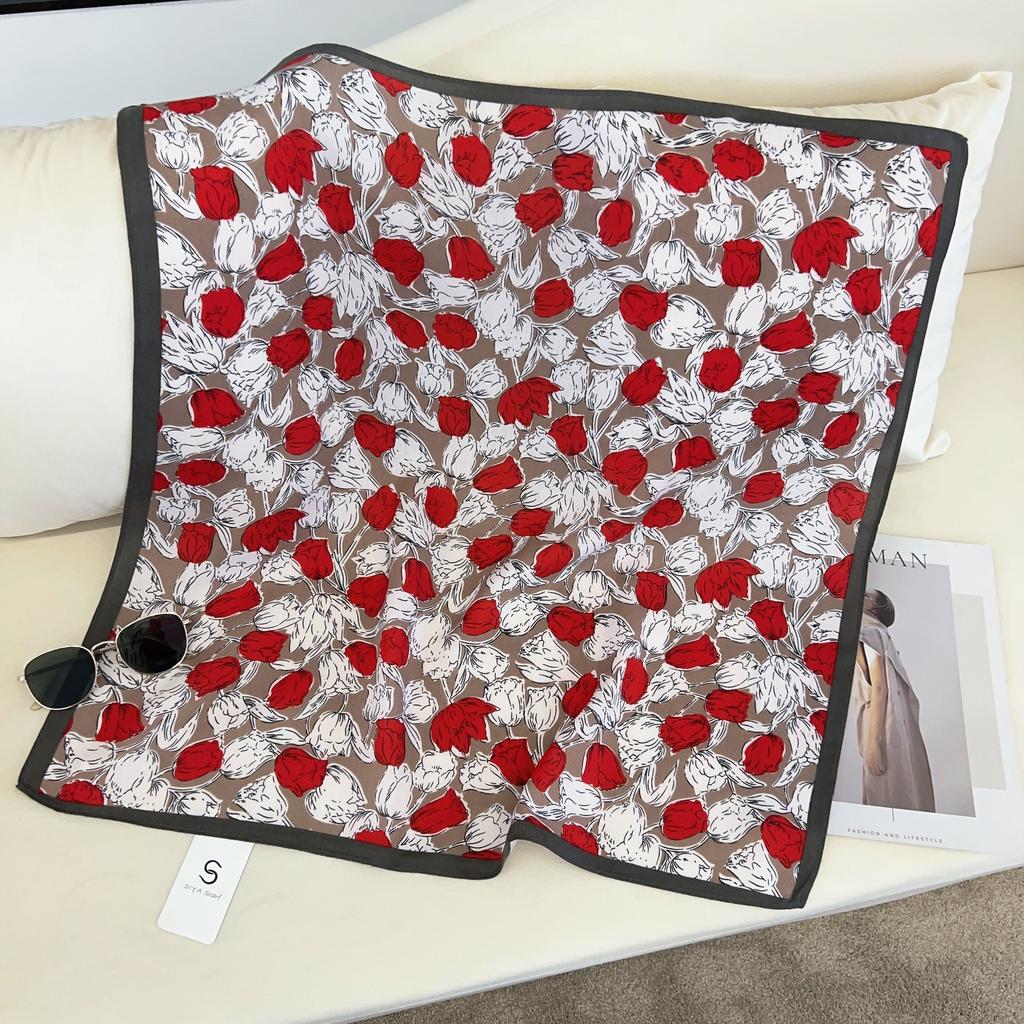 2024 New Fashionable Versatile Silk Scarf 68 Cm Printed Sunscreen Decorative Small Square Scarf Velvet Texture Scarf