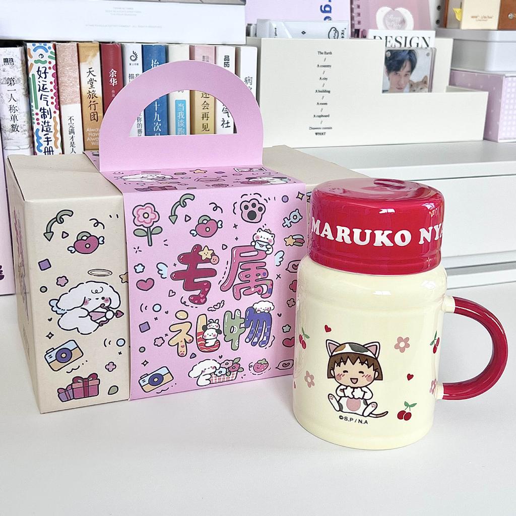 Подарок на день рождения для девочек Чайник Cherry Maruko Милая мультяшная керамическая кружка с крышкой Подарок для девушки
