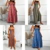 Summer Floral Print Sleeveless Maxi Dress With Zipper For Womens Beachwear