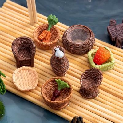 5 шт. Мини-корзина из смолы и ротанга, миниатюрный держатель для хранения, реалистичная имитация, аксессуары для кукольного домика, для поделок, кукольный домик, сказочный сад, микро