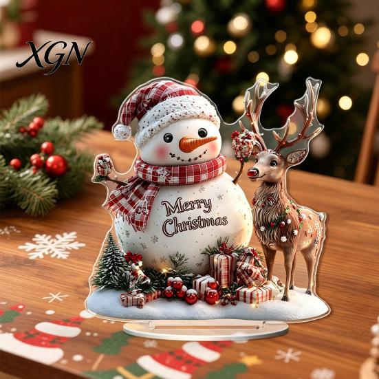 Christmas Theme Tabletop Ornaments Winter Ornaments, Double-sided Acrylic Snowman/Santa Claus/Reindeer/Cottage Table Seasonal Home Decorations