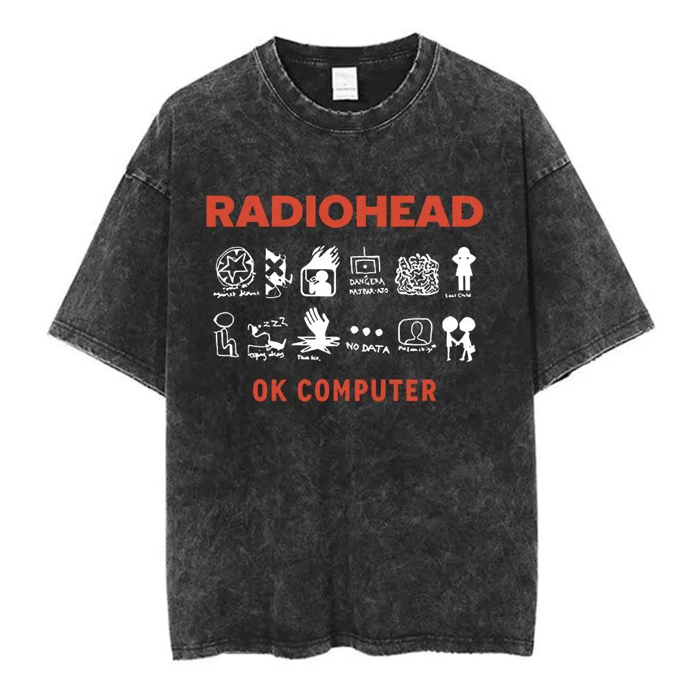 Горячая Британская Рок-Группа Radiohead Обложка Альбома Постер Графический Принт Футболка Мужчины Женщины Уличная Одежда Харадзюку Винтажная Стирка Хлопок Оверсайз Летняя Новая Футболка