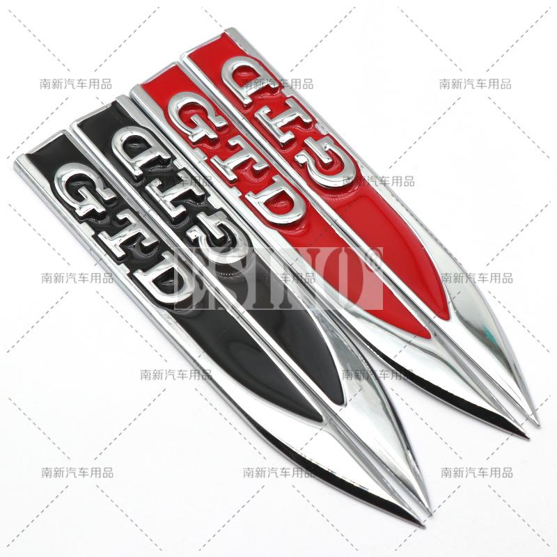 2 x GTD Body Fender Side Metal Chrome Zinc Alloy Knife Side 3D Adhesive Emblems Badges Decals for Volkswagen NWP1