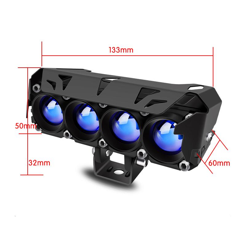 4 Led Motorcycle 5 Modes Strobe Headlights Blue Lens Spotlights High/Low Beams With Fan For Motorbike Scooter Car Trucks SUV Driving Fog Lamp 12V