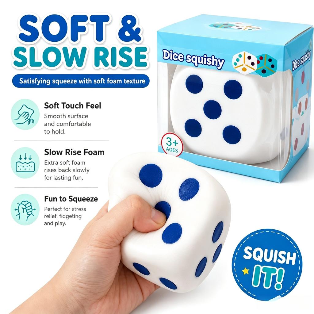 Jumbo Dice Squishy Toy Extra Slow Rise Foam Stress Relief Sensory Fidget Toy Soft Cute Dice Desk Buddy Anxiety Relief Gift for Kids Adults