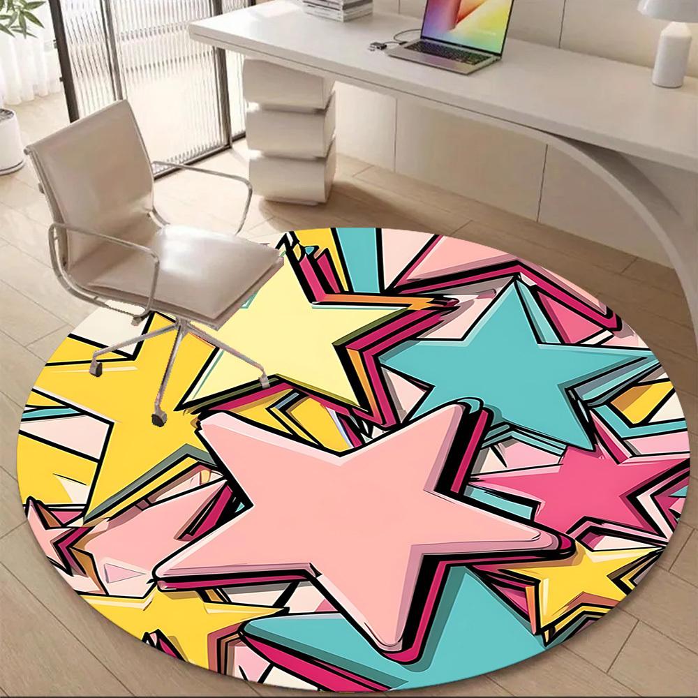 1pc Stars Celebration Office Round Area Rug, Indoor Mat Suitable ForOffice, Under Office Chairs Bedroom Living Room Home Decor T193