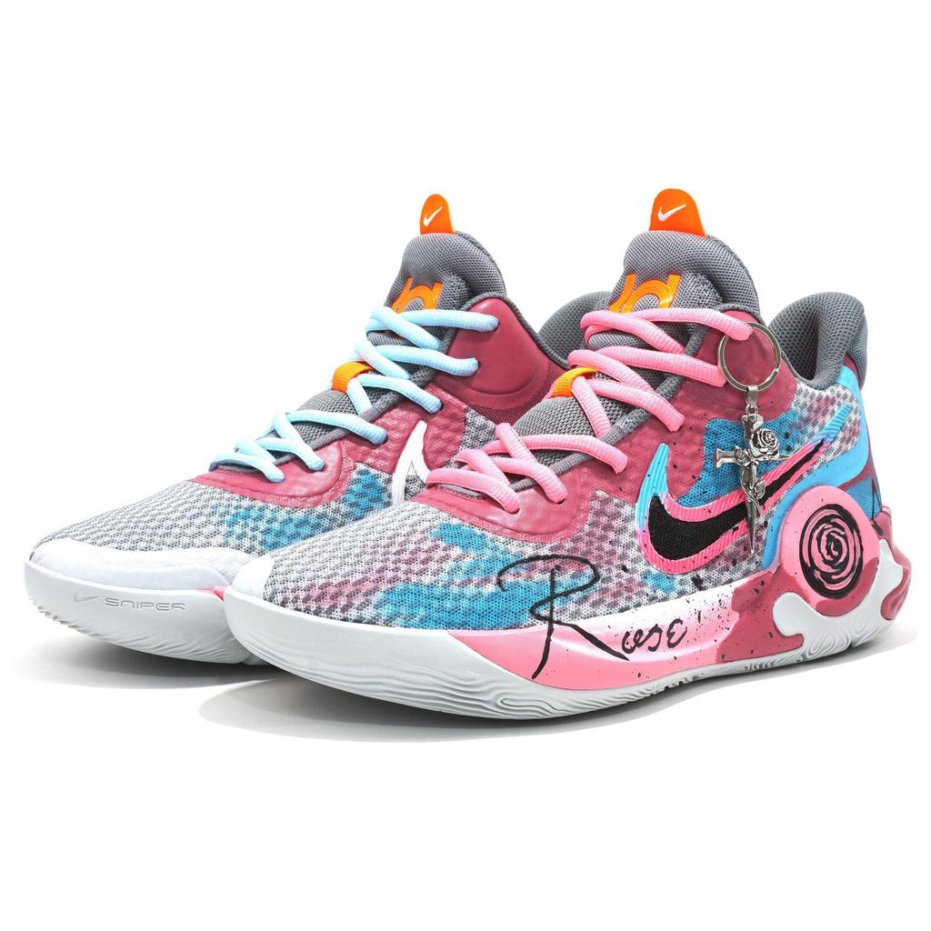 Nike KD Trey 5 IX Амортизирующие Нескользящие Износостойкие Дышащие Средние Баскетбольные Кроссовки Унисекс Синие Розовые CW3402-011(Команда628-)