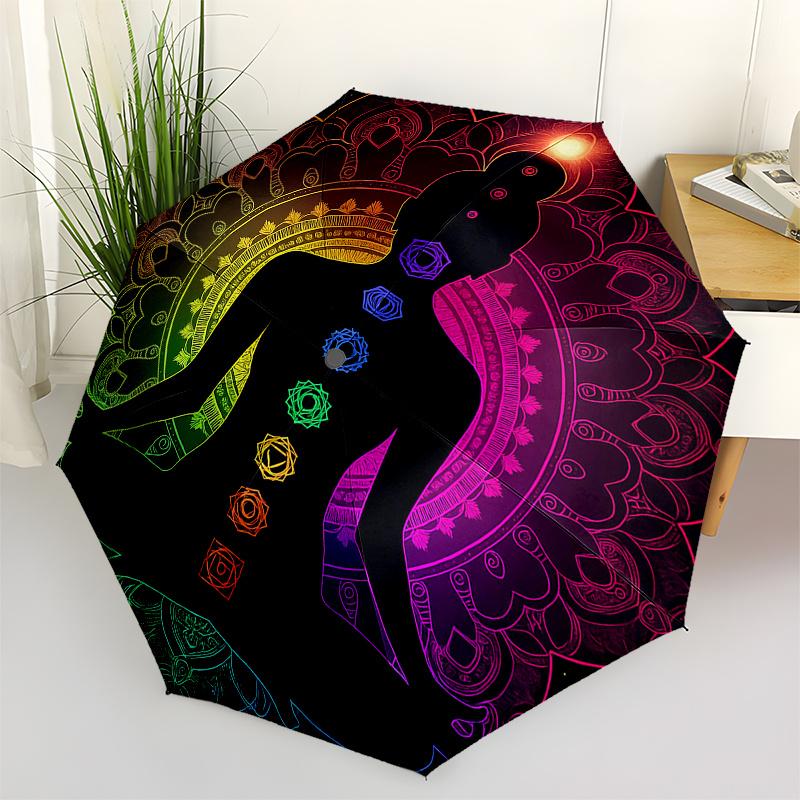 Chakra Balance Meditation Mat: Yoga & Wellness Vibrant DesignUmbrella, Portable 3-Fold Compact Umbrella for Men & Women Gift