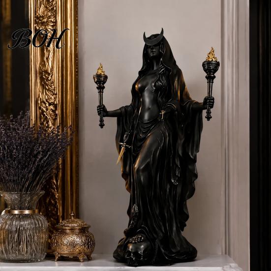 Unique Fantasy Sculpture Hecate Greek Goddess Statue with Magical Hounds, Theme Culture Gift for Collectors Resin Sculpture, Mythological Figurine