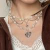 1 шт. Очаровательный многослойный чокер с серебристым акцентом в виде сердца - Идеальный подарок на день рождения, модное ожерелье для повседневной носки и особых случаев
