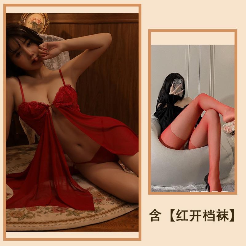 Сексуальное нижнее белье с застежкой спереди, сетчатая прозрачная соблазнительная пижама с разрезом, ночная сорочка на бретелях