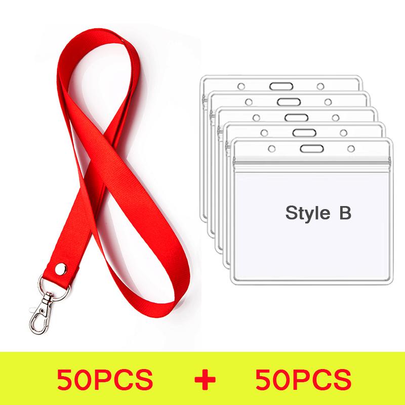 100 Pcs Safety Hanging Neck Strap Lanyard And Card Case ID Name Transparent Badge Holder Anti-Lost Clasp Rope Keychain Landyard