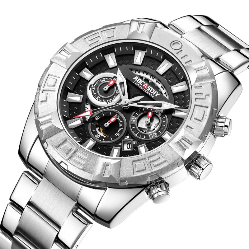 AOCASDIY Self-Owned Brand Fashion Domineer Dial Hollow-Out Design Full Function Men's Steel Belt Quartz Waterproof Watch