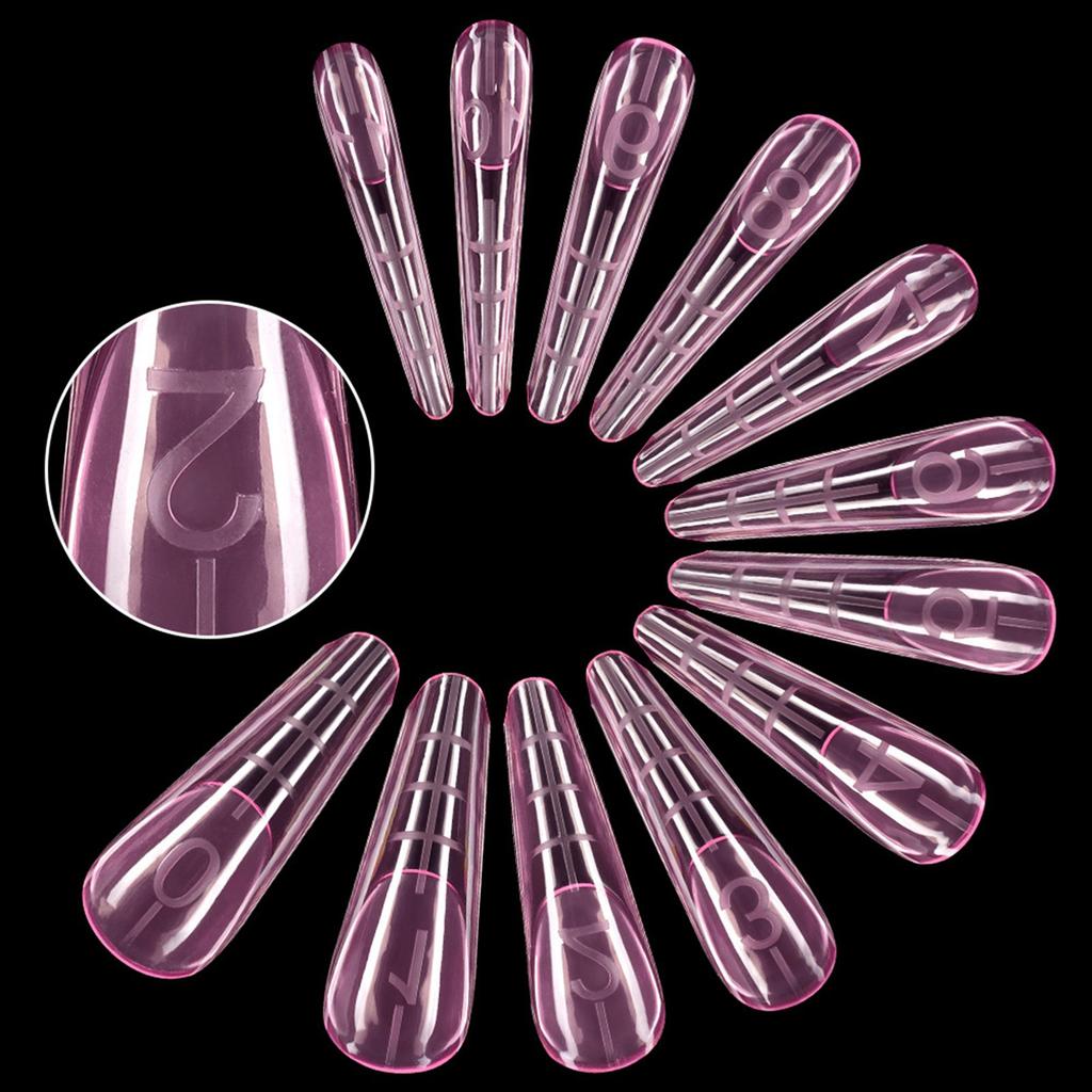 Прозрачная акриловая система для ногтей двойной формы, УФ-гель для ногтей, полное покрытие, накладные ногти со шкалой, 12 размеров, маникюрный педикюрный инструмент