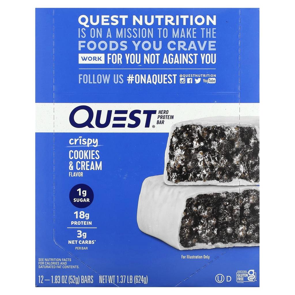 Quest Nutrition Hero Protein Bars, Krispy Cookies & Cream, 12 Bars, 1.83 Oz (52 G) Each