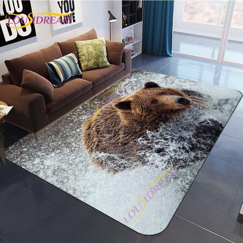 Коврик с изображением животного, коврик с рисунком медведя, ковер, коврик с коричневым медведем, напольные коврики, ковер для гостиной, спальни, коврик для стула, детский игровой коврик