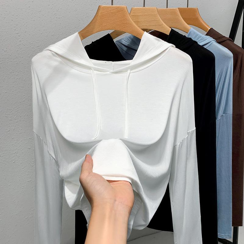 Черная Толстовка с Капюшоном Базовая Блузка из Модала для Женщин Осенью и Зимой Последняя Удобная Посадка Короткая Повседневная Куртка