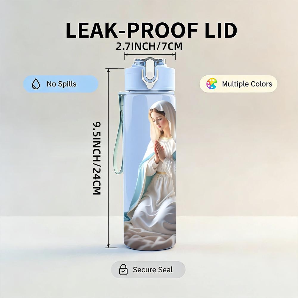 1PC Pale Blue Cloak Virgin Mary 750ml Color Plastic Water Bottle Leakproof Flip Straw Lid For Sports Office Home Use