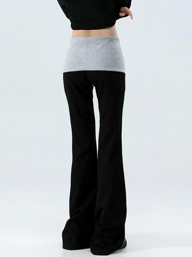 High Waist Flared Pants for Women Black Splicing Stretch Slim Casual Pants Korean Fashion Female Clothing Y2k Spring