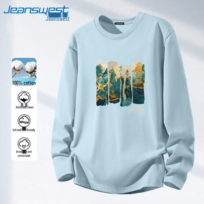 Джинсовая рубашка Jeanswest Унисекс Хлопок 100% Круглый вырез Длинный рукав Футболка