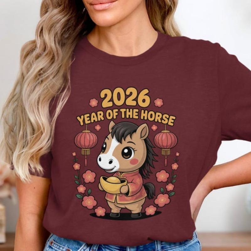 Year of The Horse TShirt Chinese New Year Gift Lunar New Year Tee Lucky Horse Graphic Holiday Celebration Cute Animal Tops