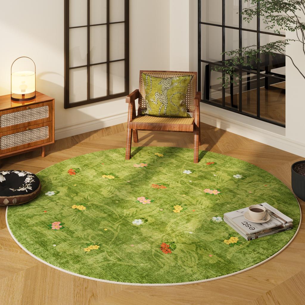 Modern Style Bedroom Decor Round Carpet Light Luxury Carpets for Living Room Home Washable Floor Mat Anti-slip Bedside Green Rug